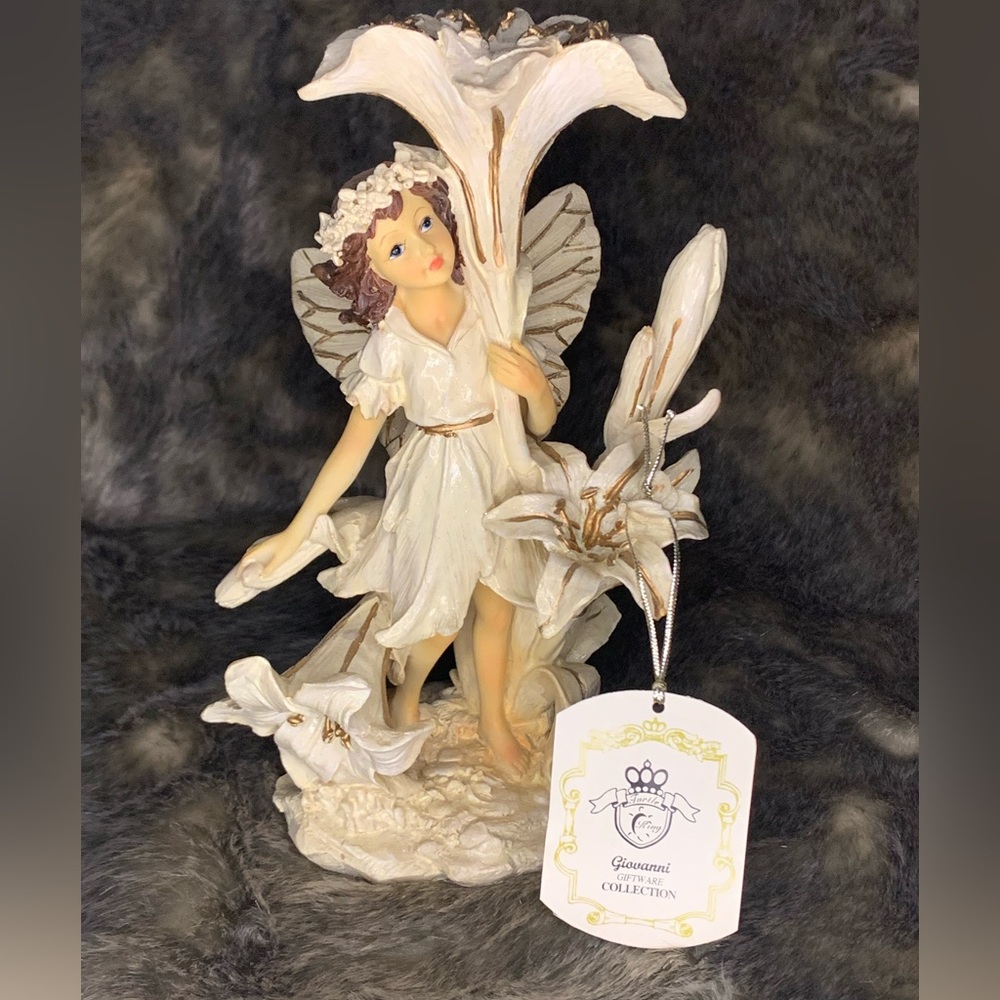Montefiori Cream and Gold Fairy Figurine with Lily Accent